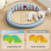 Lit rafraîchissant d'été pour animaux de compagnie, tapis respirant en rotin pour chien et chat, coussin doux lavable pour chiot et chaton, canapé-maison antidérapant et durable