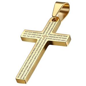 مجوهرات عقيدة دينية مسيحية من الفولاذ المقاوم للصدأ قلادة صليب ذهبية للرجال قلادة صليب لأبانا - Product Image 2