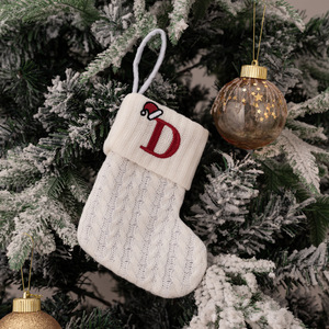 New <b>Hot</b> Sale White Knitted Embroidered Letter A-Z <b>Socks</b> Christmas Stockings Candy Gift Bag Tree Decoration for Home Party - Product Image 4