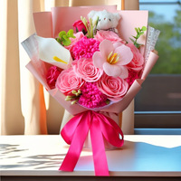 Oso de Jabón Artesanal Ecológico para el Día de San Valentín, Ramo de Flores en Caja de Regalo, con Certificación MSDS, Regalo Romántico