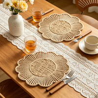 Napperon/Support de Verre HN en Corde de Papier Tressée à la Main, Style Nordique, Personnalisable, en Forme de Fleur, Résistant à la Chaleur, pour Table de Maison