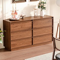 Commode à 6 tiroirs cannelée de style Mid-Century en bois, meuble de rangement large pour chambre et salon