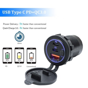 مقاوم للماء 45 واط مزدوج نوع C PD مقبس واحد USB a QC3.0 18W 3 منافذ USB 63W شاحن سيارة للقارب RV - Product Image 4
