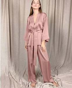 Sfy-y5120 Ensemble de pyjama décontracté pour femme en satin de haute qualité, 2 pièces, avec cardigan à lacets, fin et respirant, idéal pour l'été et la maison - Product Image 1