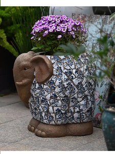 Jardinière de fleurs d'éléphant bleu moderne, grands/petits pots en résine de magnésie pour l'extérieur, la maison, la cour et le jardin, la conception de l'Atlantique vitrée - Product Image 2