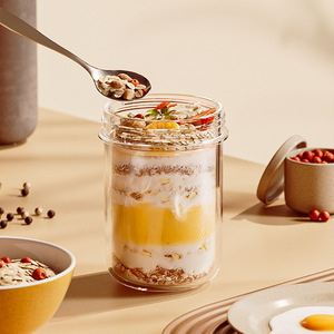 Breakfast Cup Wide Mouth Airtight Glass Jar With Spoon For Overnight <b>Oats</b> Yogurt Milkshake - Product Image 4