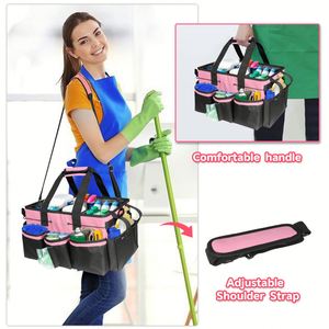 Organisateur et panier de rangement portable en tissu Oxford pour produits d'entretien ménager avec fermeture éclair - Product Image 2