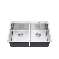 Évier de cuisine double en acier inoxydable 304, finition brossée, anti-rayures, avec grille de rinçage inférieure pour cuisine moderne