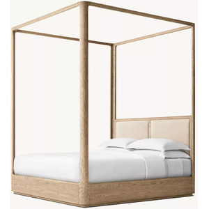 <span class=keywords><strong>Letto</strong></span> a baldacchino matrimoniale in legno massello con testiera imbottita, struttura <span class=keywords><strong>letto</strong></span> a piattaforma a quattro montanti in stile americano per <span class=keywords><strong>camera</strong></span> <span class=keywords><strong>da</strong></span> <span class=keywords><strong>letto</strong></span> moderna - Product Image 1