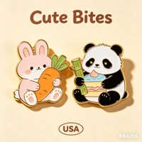 Broche en émail souple Lapin Mignon et Carotte, Épinglette Personnalisée Panda en Alliage de Zinc Émaillé, Vente Directe Usine, pour Accessoire Quotidien