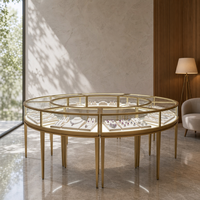 Vitrine de présentation de bijoux ronde multi-faces sur mesure avec cadre métallique, éclairage LED, vente en gros directe usine