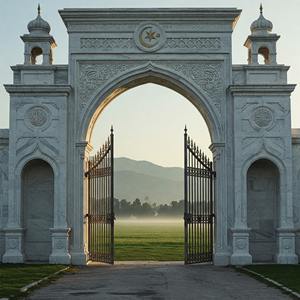 Arco de Entrada Estilo Granja, Retráctil, de Mármol Blanco, Esculpido a Mano, con Dos Torres Chhatri, para Entradas de Hospitales Industriales - Product Image 6