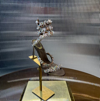 Sandales à talons aiguilles papillon en cristal brillant, chaussures de créateur, talons hauts de luxe pour soirées et banquets