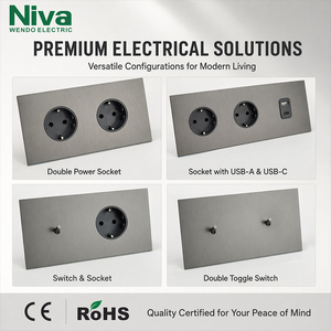 Prise murale en métal brossé standard européenne Niva, panneau en acier inoxydable massif, interrupteur lumineux certifié CE RoHS, pour maison, hôtel, villa - Product Image 4