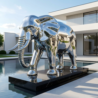 Escultura de Elefante de Acero Inoxidable Pulido a Espejo, Estatua de Animal de Metal Grande para Decoración de Jardín o Plaza