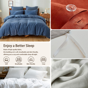 Juego de Ropa de Cama de <span class=keywords><strong>Lino</strong></span> <span class=keywords><strong>Francés</strong></span> 100% Natural de Alta Calidad, 3 Piezas, Color Sólido, con 2 Fundas de Almohada, OEM ODM - Product Image 3