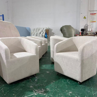 Fauteuil baril en bouclette crème avec roulettes, fauteuil d'appoint rembourré moderne pour salon, bureau, salle d'attente