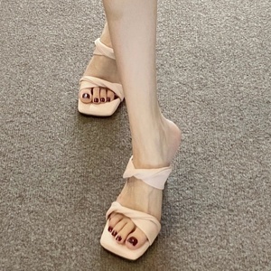 French-Style Women's Ultra High Heel Chunky Heel Anti-Slip Summer Outdoor Sandals Crystal Slippers Wide Size Comfort - Product Image 3