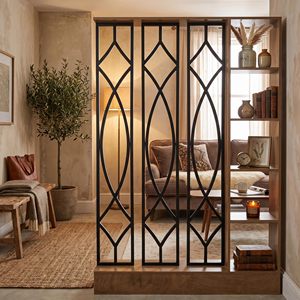 SENYU Industrial Black <b>Metal</b> Room Divider with Wood Bookshelf 5-Tier <b>Storage</b> <b>Cabinet</b> for Living Room Entryway - Product Image 6