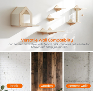 Estante de Pared para Gatos de Madera, Juego de 5 Piezas, Muebles de Pared para Gatos con Casa, Escalones, Poste Rascador - Product Image 5
