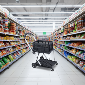 Carrito de Compras Plegable de 2 Niveles de Plástico Negro con Ruedas para Uso en Supermercados - Product Image 2