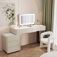 Nouvelle coiffeuse de luxe moderne de style nordique en pin, réglable, avec miroir LED, pour appartement, chambre et hôtel (modèle 2026)