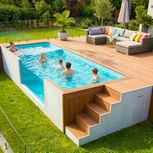 Petite piscine à jets d'eau de jardin en bois WPC, mini piscine hors sol en fibre de verre, piscine extérieure - Product Image 1