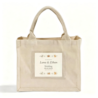 Bolsas de Regalo Personalizadas al por Mayor, Bolsas Resistentes para Recuerdos de Bodas y Fiestas con Bolsillo Transparente de PVC, Bolsa de Lona Cuadrada Compacta