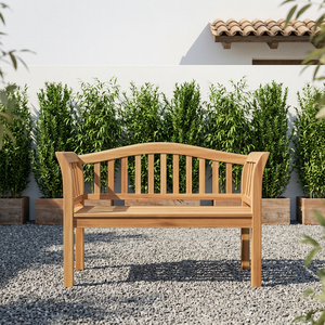 Banc de patio moderne en teck massif 2 places avec assise à lattes, couleur et taille personnalisables pour une utilisation en extérieur dans le jardin - Product Image 1