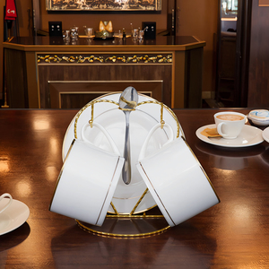Cổ điển Châu Âu trắng và vàng Tea <span class=keywords><strong>Cup</strong></span> <span class=keywords><strong>Set</strong></span>,8.5 OZ Latte ly và saucers <span class=keywords><strong>Set</strong></span>, xương Trung Quốc teacup cho đám cưới - Product Image 5