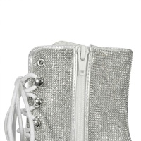 Superbes Chaussures de Pole Dance à Lacets Argentées avec Strass, Plateforme 20 cm (8 pouces), Sexy, Tendance Fétichiste, Été Automne, en ABS, Montantes à la Cheville