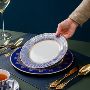 Polaroid conjunto de utensílios de mesa, conjunto azul ocidental, luz de luxo, osso da casa, utensílios de mesa, faca de bife e garfo, conjunto completo