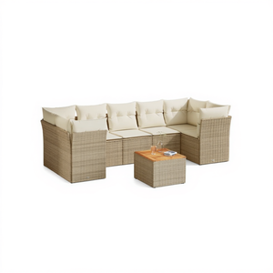 Ensemble de canapés de jardin en rotin beige avec housses amovibles, mobilier d'extérieur au design contemporain, coussins en mousse haute densité - Product Image 1