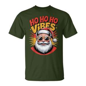 Camiseta navideña Ho Ho Ho Vibes Santa con diseño retro genial - Product Image 1