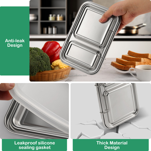 Custom Logo Wholesale Food Grade 304 Stainless Steel Bento <b>Box</b> Leakproof 2-<b>Compartment</b> Kids School Metal <b>Lunch</b> <b>Box</b> - Product Image 3