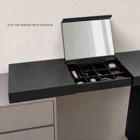 Ensemble coiffeuse deux pièces avec commode à 6 tiroirs, miroir dissimulé, gris clair, fermeture douce avec tiroirs pour chambre à coucher et décoration intérieure