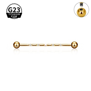 Barres de <span class=keywords><strong>piercing</strong></span> industrielles droites filetées intérieurement en titane G23 ASTM F136, avec cinq zircone cubique incrustées, pour <span class=keywords><strong>piercing</strong></span> de l'oreille (<span class=keywords><strong>bridge</strong></span>) - Product Image 3