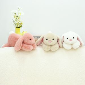 Mainan lembut kelinci berbulu untuk anak-anak, 40CM kelinci lucu merah muda abu-abu putih boneka hewan hadiah berbaring kelinci bantal mewah mainan - Product Image 3