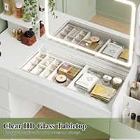 Coiffeuse avec grand miroir LED, luminosité réglable, 8 tiroirs, prise électrique, moderne, blanche, pour chambre à coucher