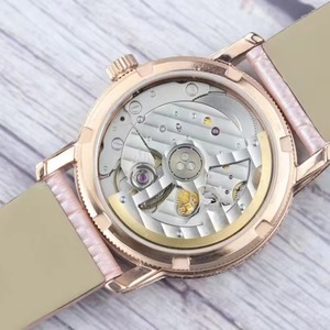 Blue Mother <b>Pearl</b> Dial Ladies <b>Watch</b> Full Iced Stainless Steel Case Sapphire Crystal Genuine Leather Strap - Product Image 3