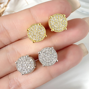 พร้อมส่ง ราคาโรงงาน ต่างหูแบบติดหูทรงกลมประดับเพชรคิวบิกเซอร์โคเนีย 3A ชุบทอง 18K สำหรับผู้หญิง - Product Image 1