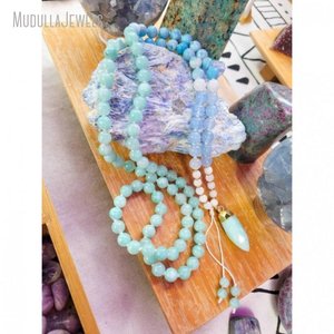 MN44300 Collana Mala con 108 Perle di Amazzonite Naturale, Gioiello Artigianale per Meditazione e Ritiri - Product Image 3