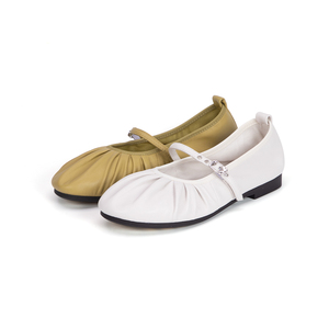 Guangzhou fábrica de zapatos de cuero genuino marca original personalizado al por mayor plisado Mary Janes mujeres zapatos planos señoras Sandalias planas - Product Image 2