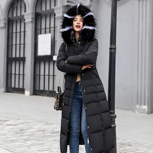 High Quality Winter Warm Wadded Jacket Women Inverno Parka Casaco Long Hood Coat with Fur Collar