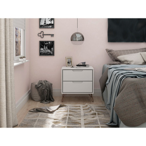 Comodino bianco con due cassetti e gambe in metallo per riporre oggetti in camera da letto - Product Image 2