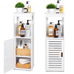 Mobiletto Salvaspazio per Bagno, Armadietto da Terra Stretto con Porta e Ripiani, Portarotolo Integrato - Product Image 1