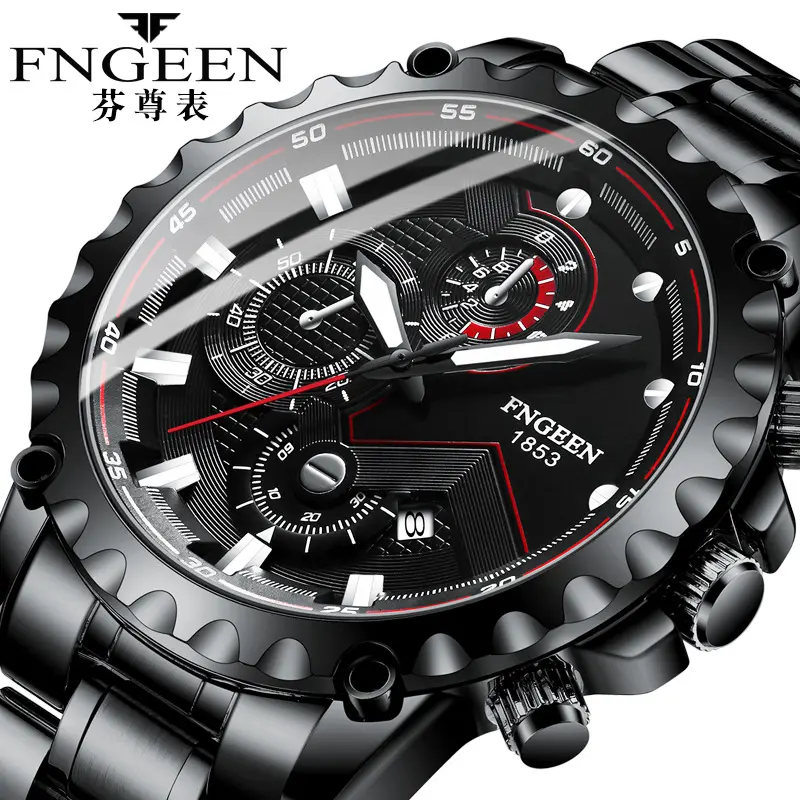 FNGEEN Hot Sale Luxury Watch Quartz Men's Stainless Steel Trendy Brand Business Wrist Watches Chronograph Waterproof Watch reloj