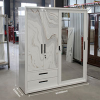 Armoire en acier imprimé à 3 portes avec porte coulissante miroir, placard métallique pour rangement de chambre