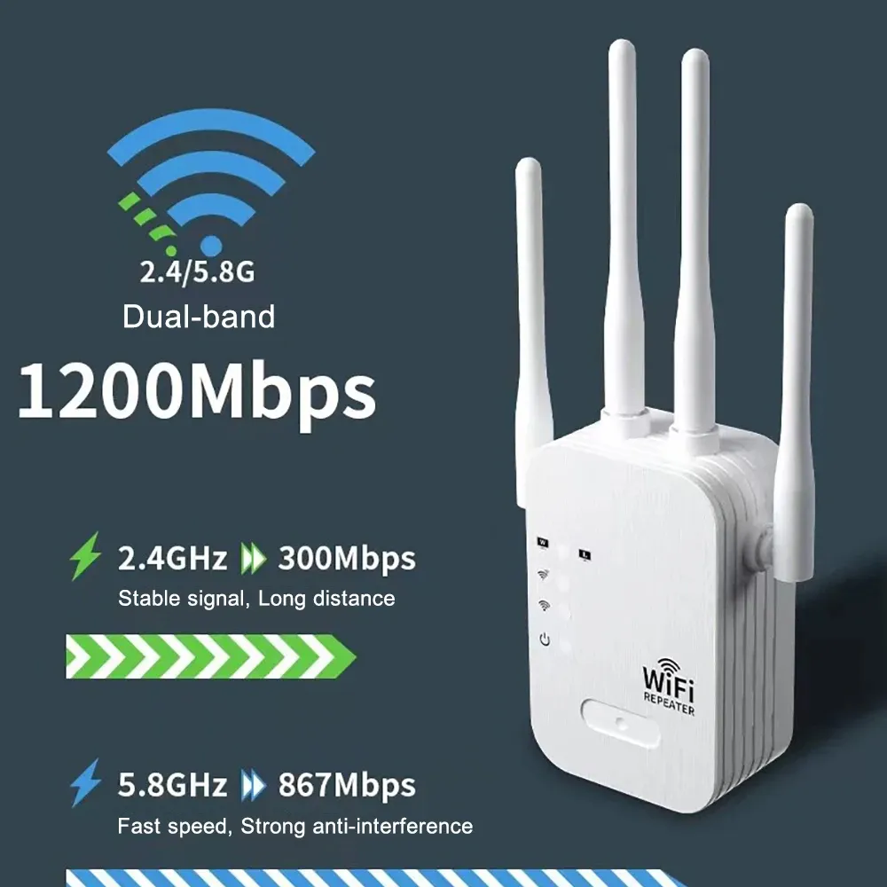 1200Mbps WiFi ripetitore WiFi Booster 5G 2.4G Dual-band amplificatore di rete a lungo raggio segnale WiFi Router