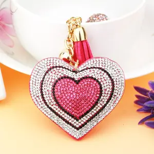 Custom Valentine's Day Love Heart Shaped Tassel Key Chain Crystal Rhinestone Couple Keychain